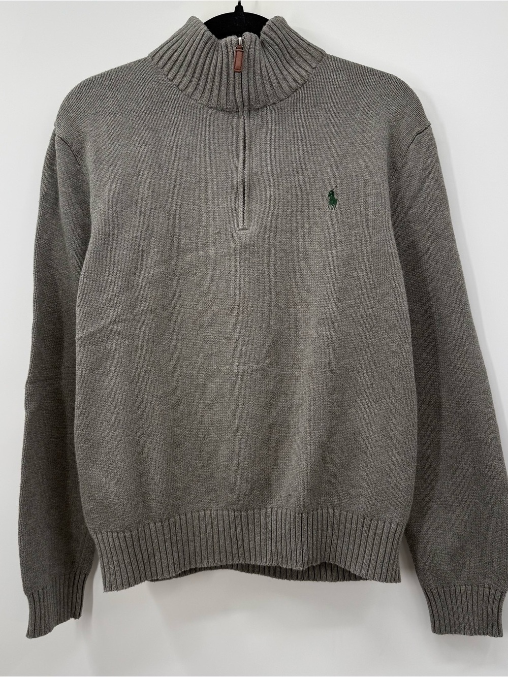 Polo by Ralph Lauren Men’s Gray Half-Zip Sweater with Green Pony